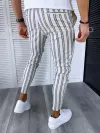 Pantaloni barbati casual regular fit bej in dungi B1594 E 12-2~